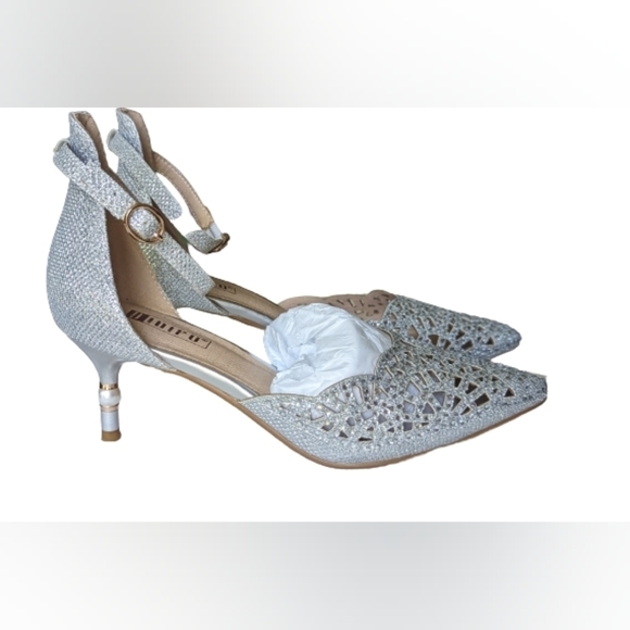 NIB IDIFU Candice silver glitter 3 inch pearl detail heel ankle buckle strap - Picture 11 of 16